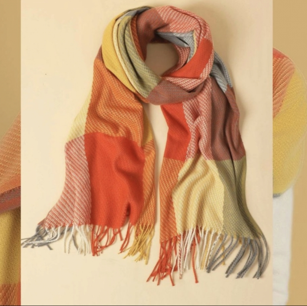 Luxe Soft Colorblock Plaid Blanket Scarf Wrap